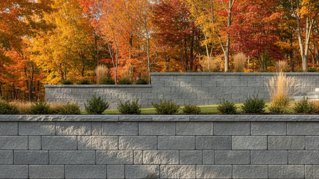 Retaining Wall with Integrated Drainage Pipe