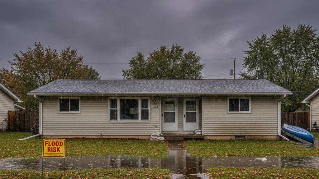 Autumn Yard with Pooling Water Near Foundation

