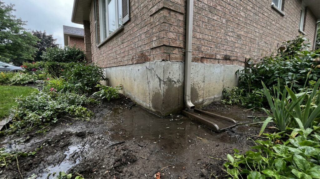 Yard drainage problems, foundation damage: Water pooling near house.