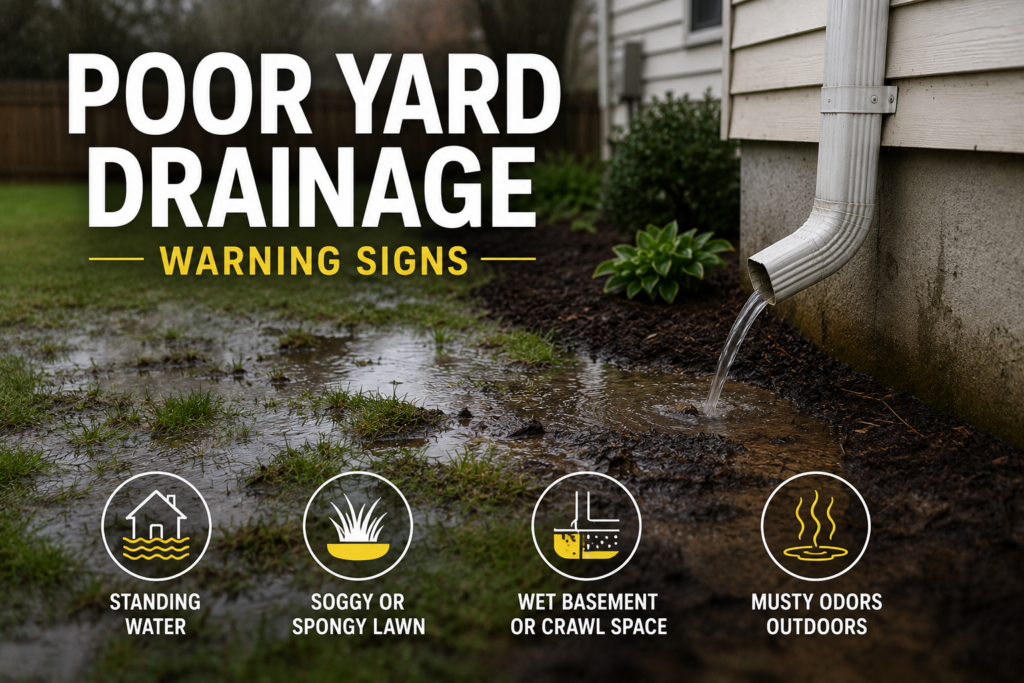 Poor drainage warning signs in yard