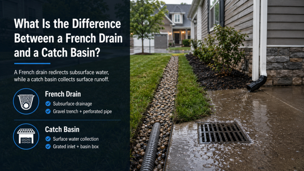 Rainy suburban drainage comparison infographic