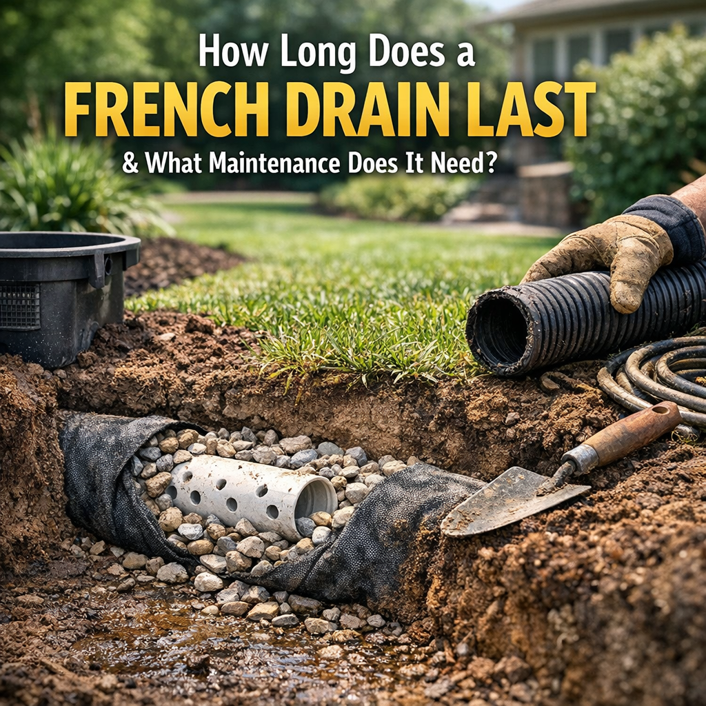 Professional illustration of How Long Does a French Drain Last and What Maintenance Does It Need?