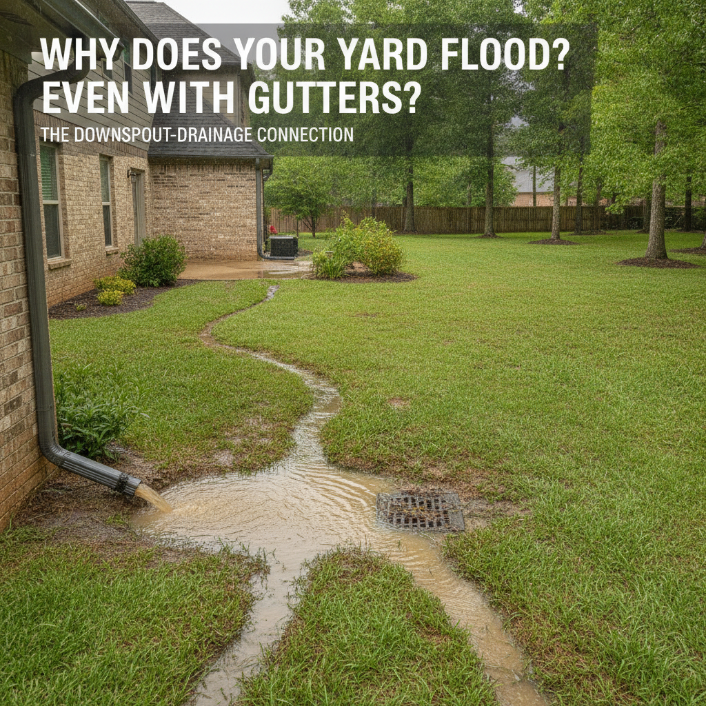 Professional illustration of Why Does Your Yard Flood Even With Gutters? The Downspout-Drainage Connection